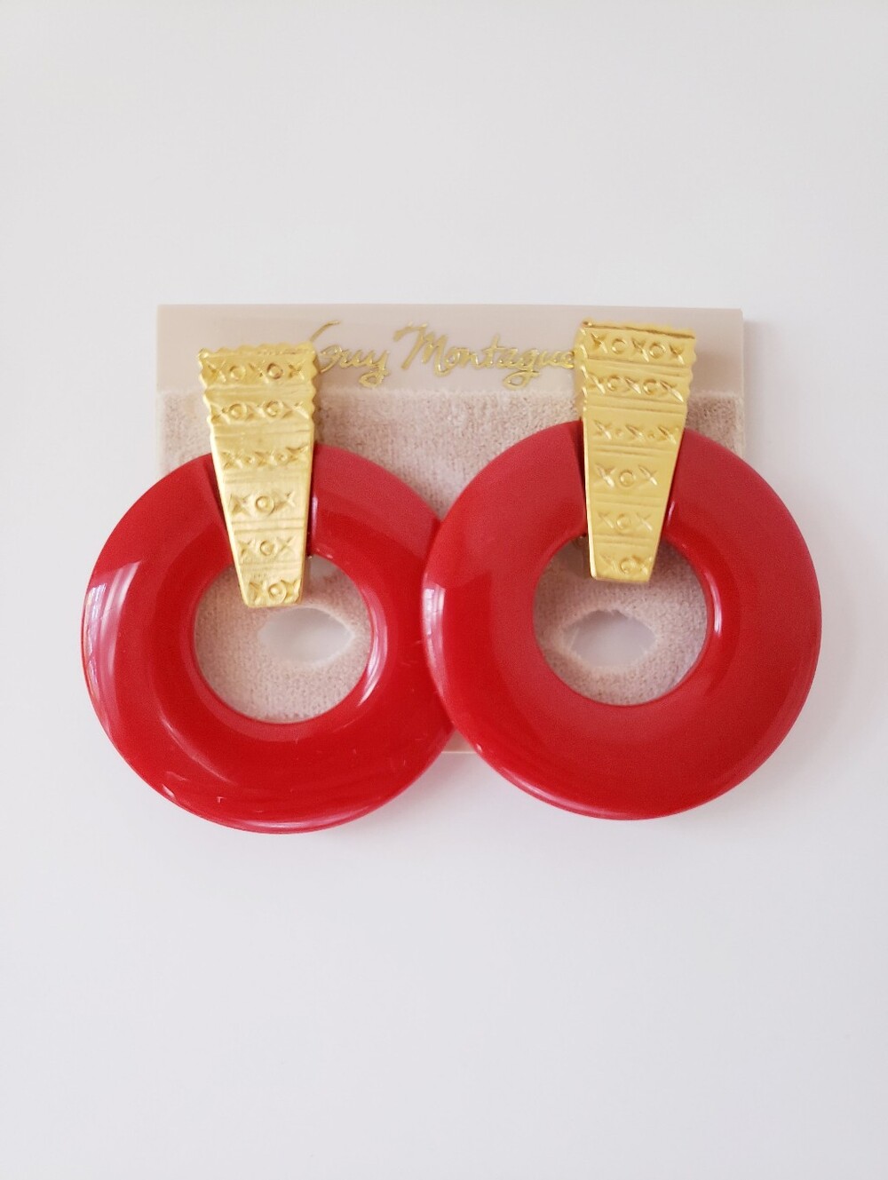 Vintage Guy Montague Red And Gold Door knocker Clip Earrings